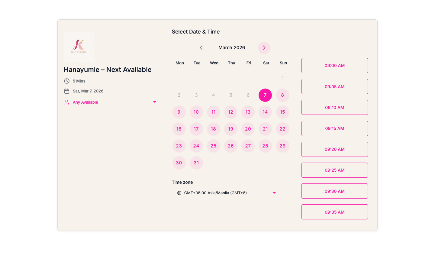 Branded Booking Calendar hero screenshot
