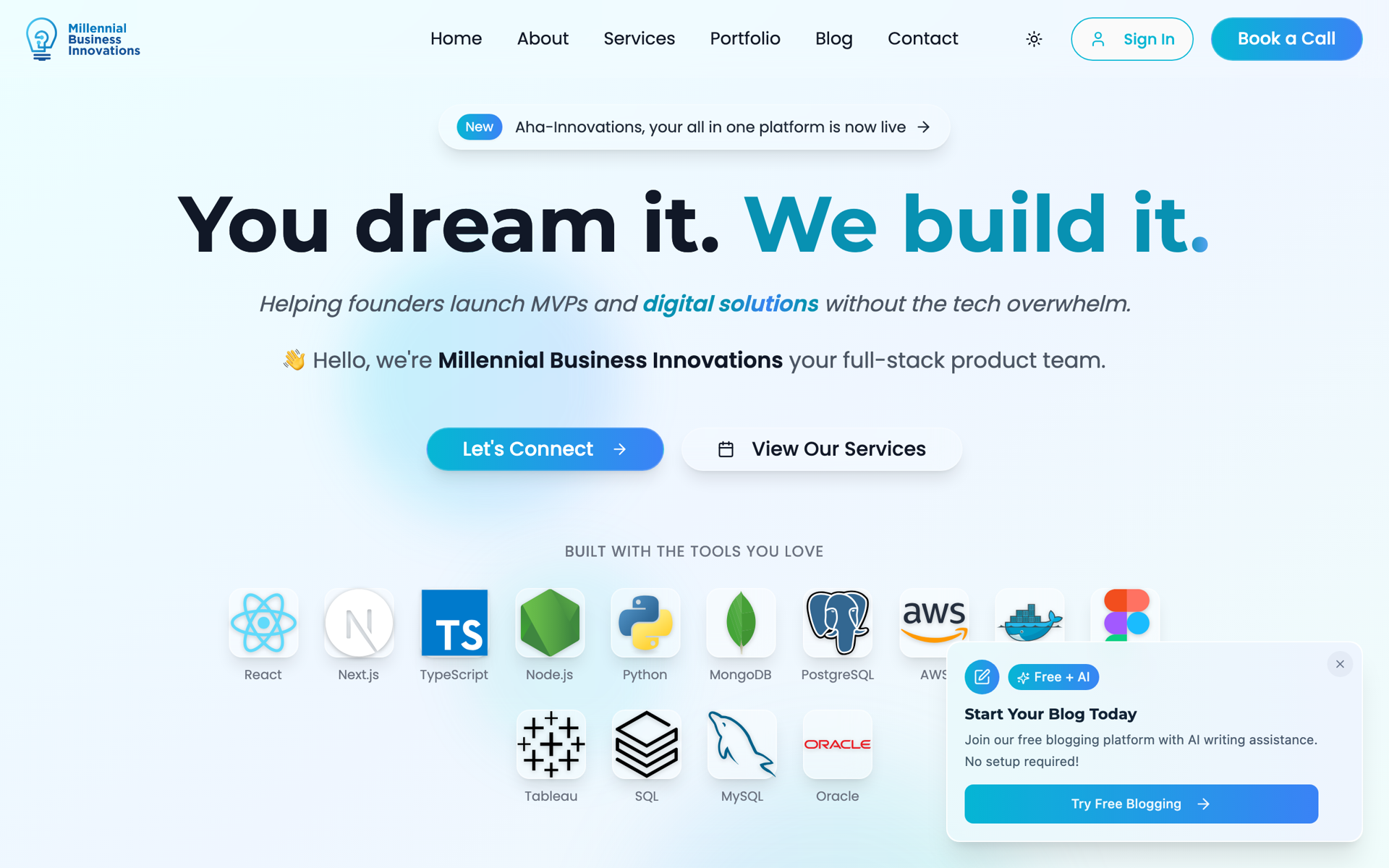 Millennial Business Innovations hero screenshot