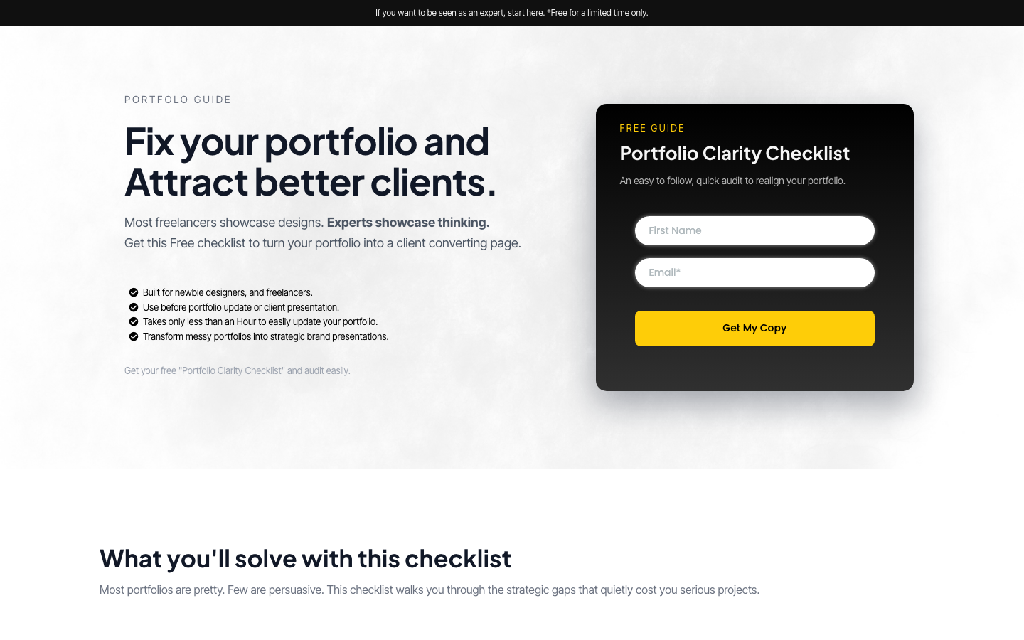 Portfolio Clarity Checklist hero screenshot